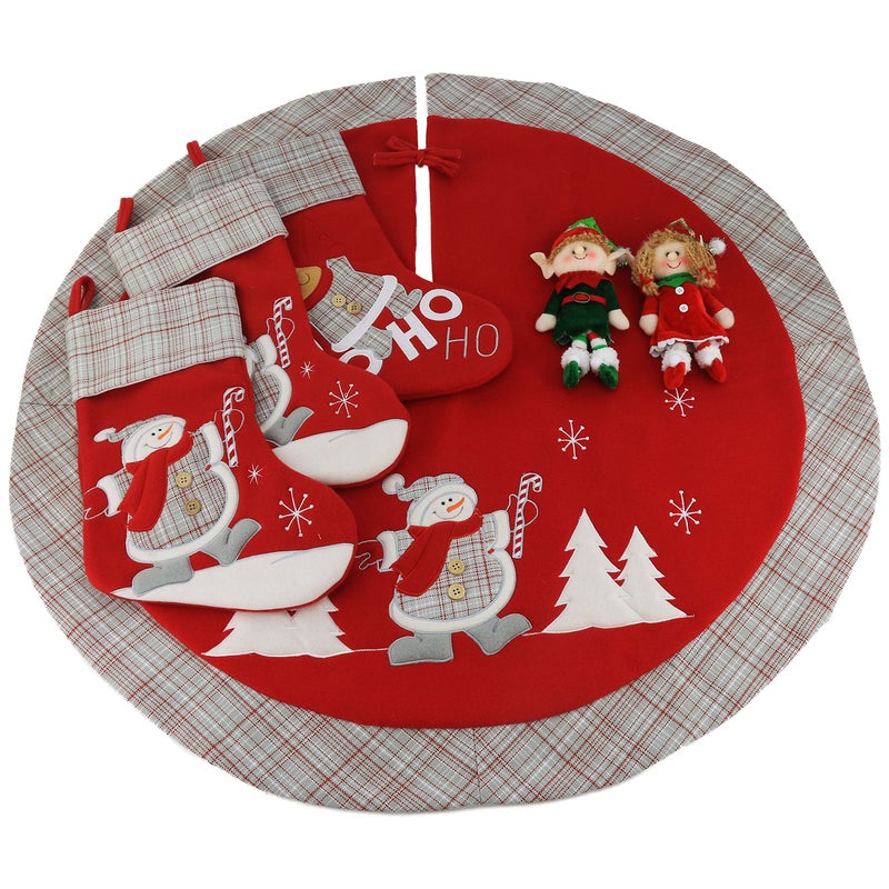 WEWILL Lovely Christmas Stockings Set of 3 Santa, Snowman, Reindeer, Xmas Character 3D Plush Linen Hanging Tag Knit Border for Family Kids - Image 5